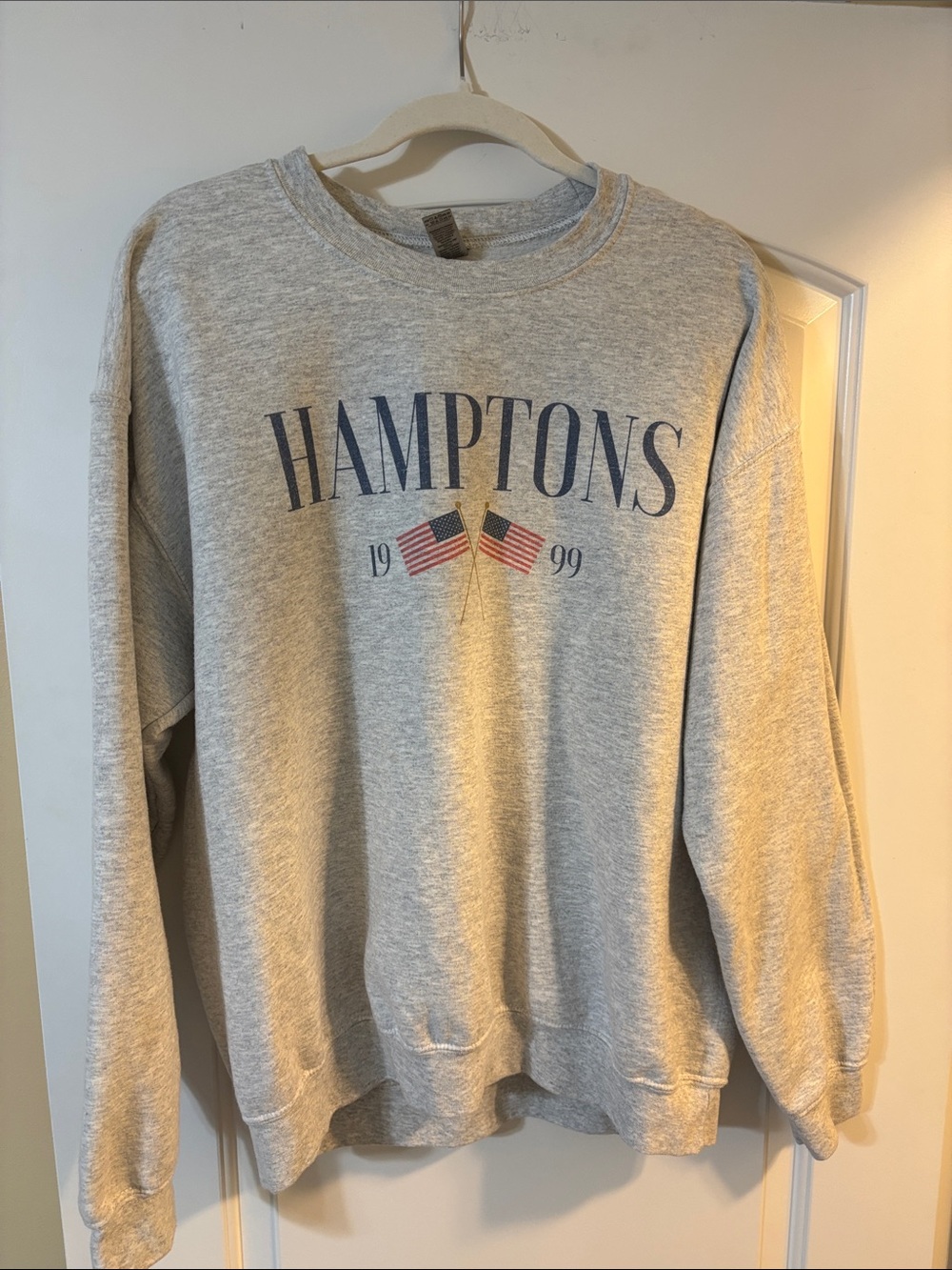 Gildan Hamptons Crewneck Sweatshirt - Gray with Navy & Red Graphic